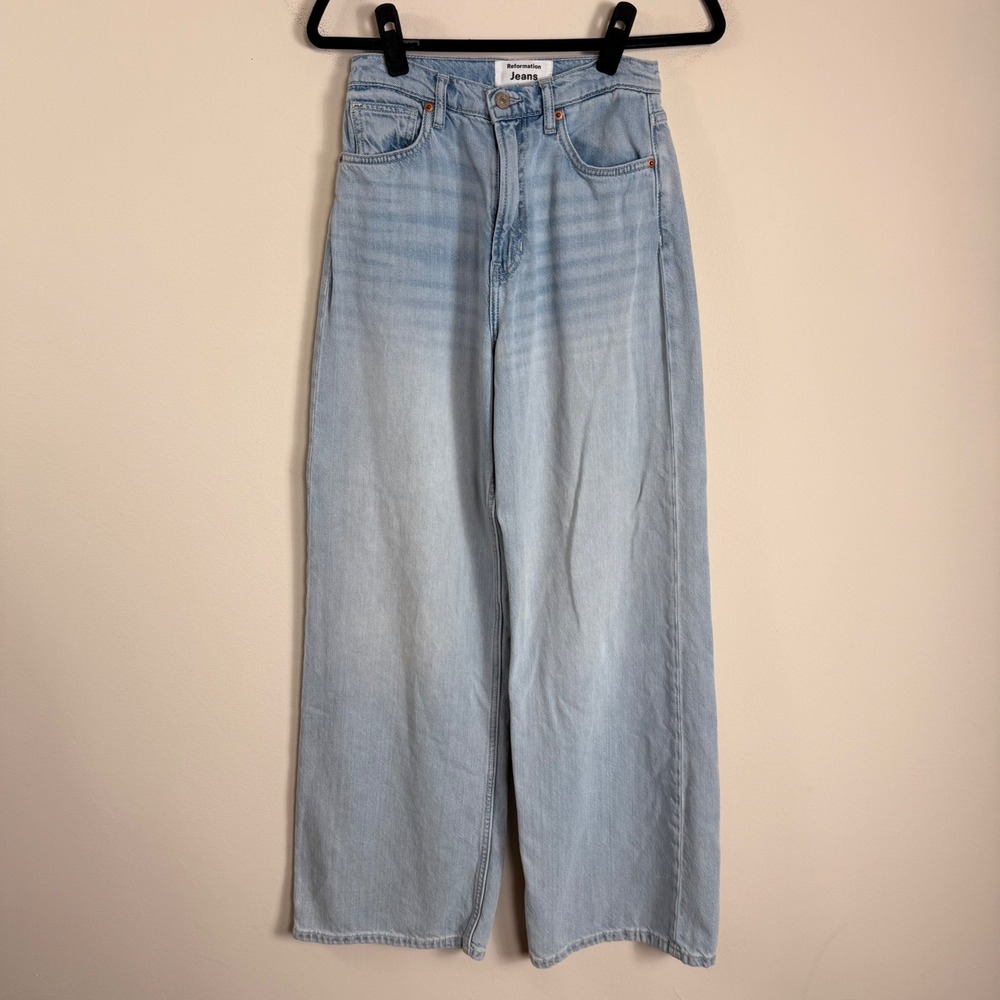 Reformation Jeans Womens High Rise Wide Leg Sheyenne Ligh Blue Wash Size 26